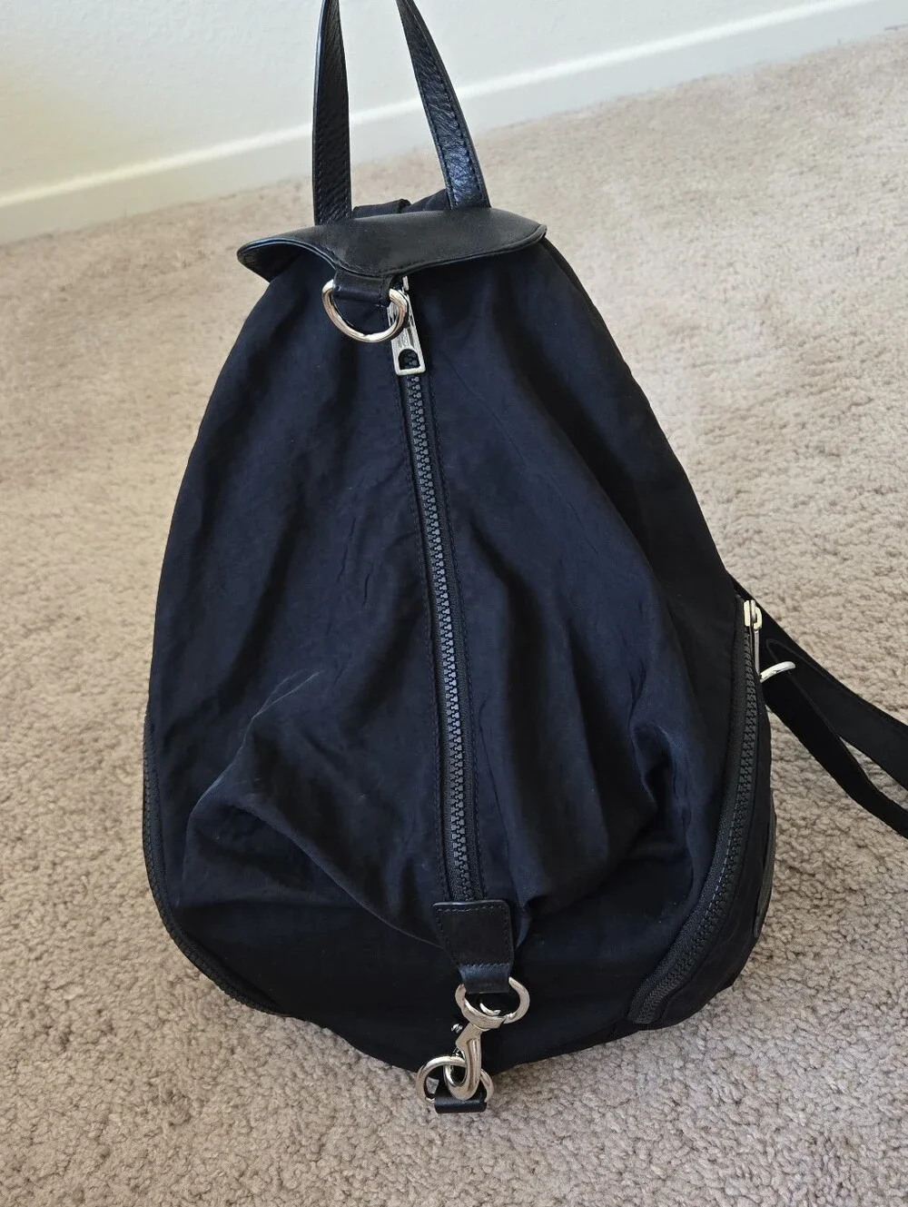 Rebecca‎ Minkoff Julian Black  Nylon Leather Backpack Silver Hardwear